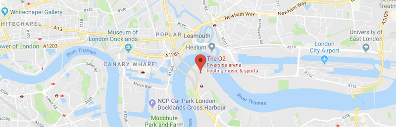 The O2 Arena on the map