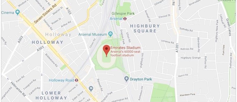 Emirates Stadium on the map